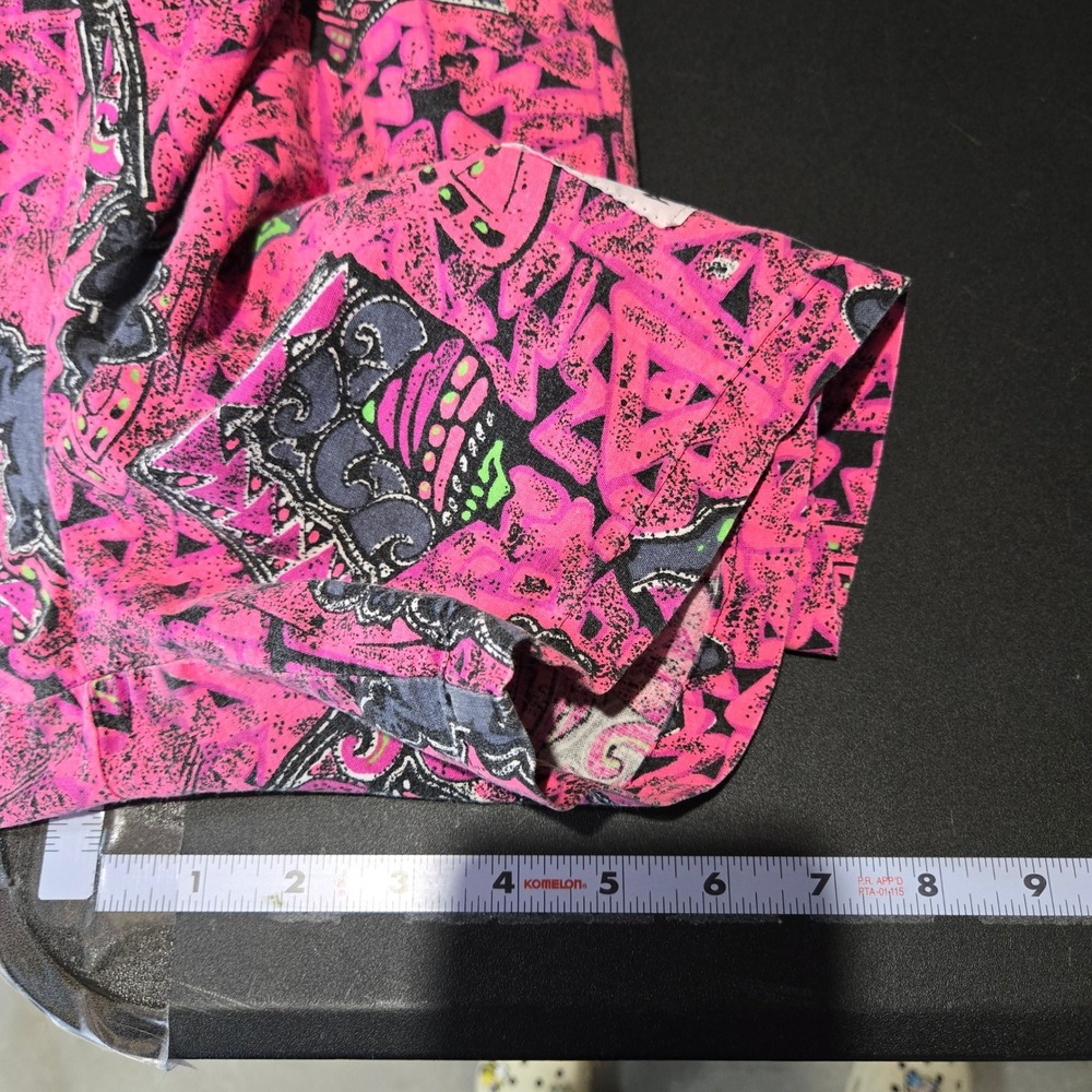 Vintage 90s Aloha Hawaiian Baggy Womens Pink Lizard Geometric Print Shorts Retro - Picture 7 of 8